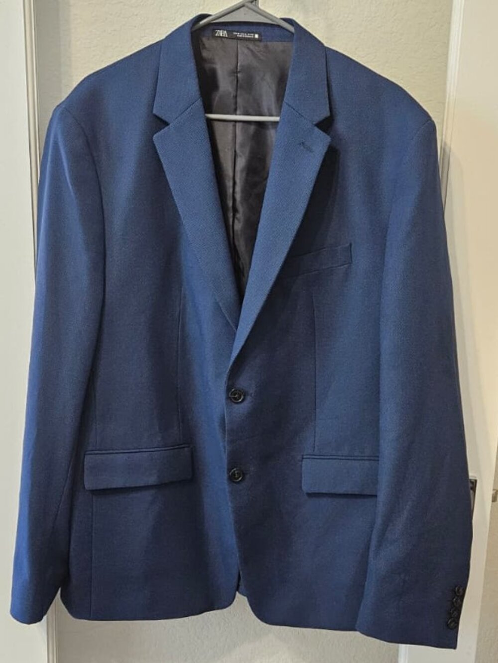 Zara Man Navy Blue 2-Button Suit Jacket Blazer Notch Lapel Size 46 XXL